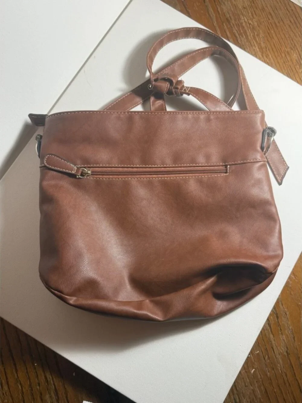 Stone Mountain USA Rich Brown Bonded Leather Shoulder Hobo Bag EUC